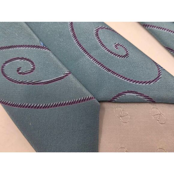 VALENTINO CRAVATTE ITALY SILK TIE GREEN BLUE PAISLEY SATIN 3" X 58" VINTAGE - Picture 4 of 4